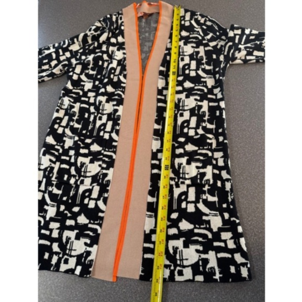 Rino & Pelle Kate Graphic Long Cardigan Duster Sweater Camel Black NWT L - Picture 6 of 7